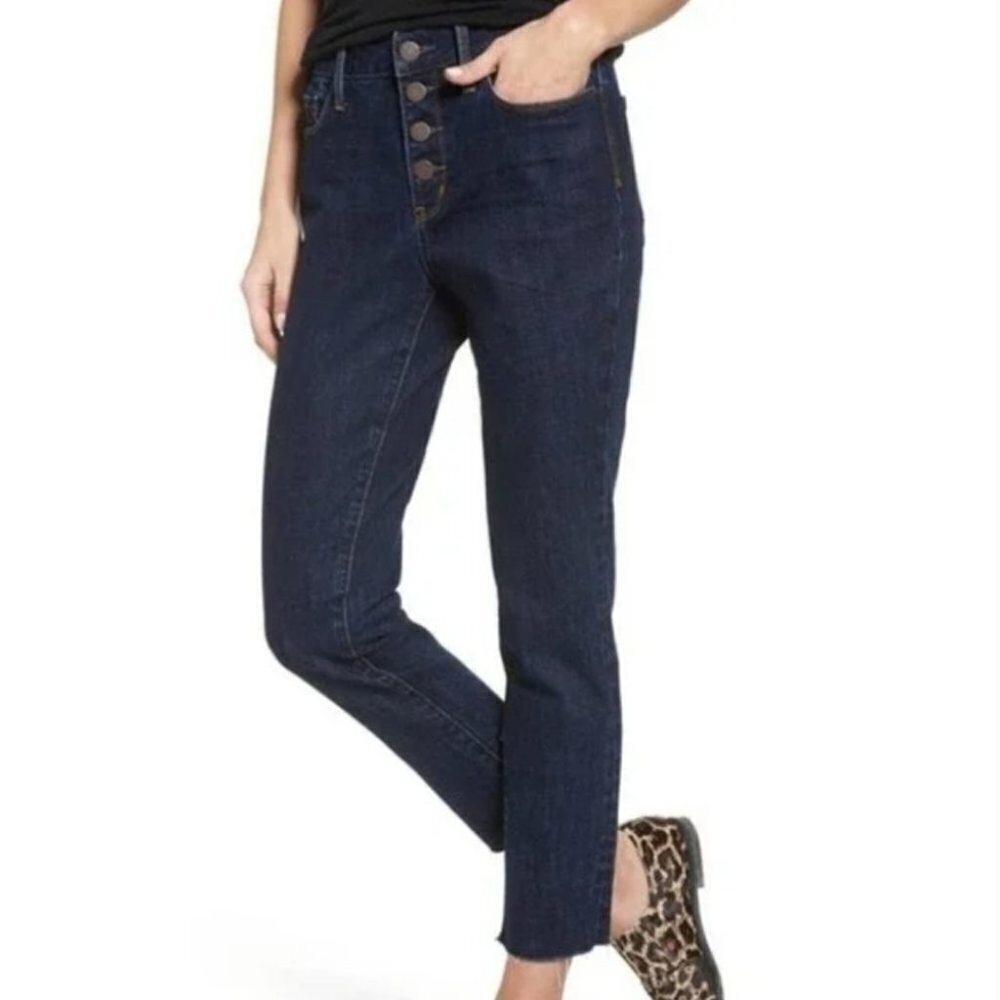 Treasure & Bond Loose Skinny High Rise Ankle Jeans Raw Hem Button Fly 28